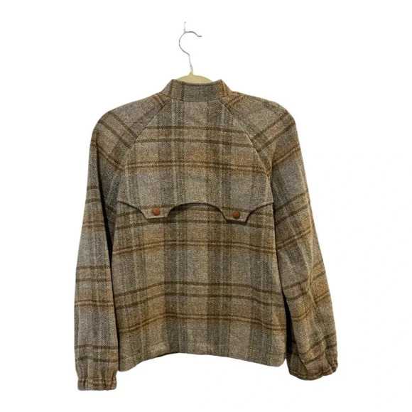 Vintage Stanley Blacker Wool Jacket Plaid Brown Gray Button Lined Jacket Size 8 - Picture 2 of 7